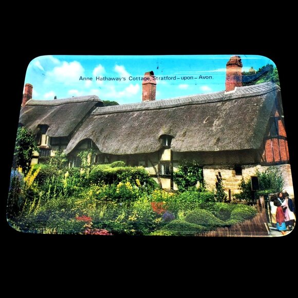 Vintage Anne Hathaway Cottage Souvenir Trinket Dish 6 x 4 Inches Melamine - Picture 1 of 9